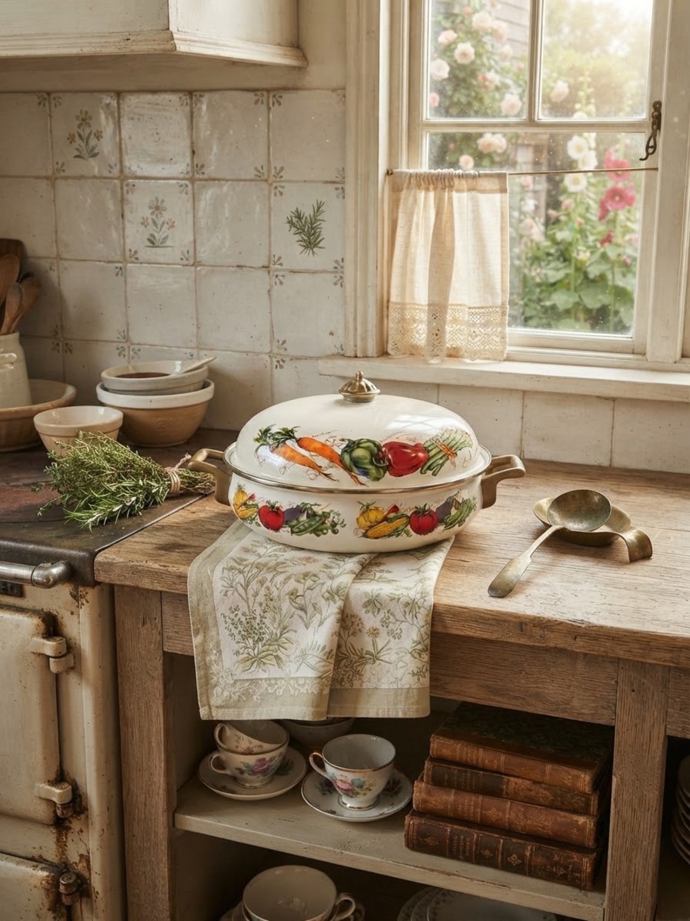 Covered Vegetable Print Enamelware Cookware